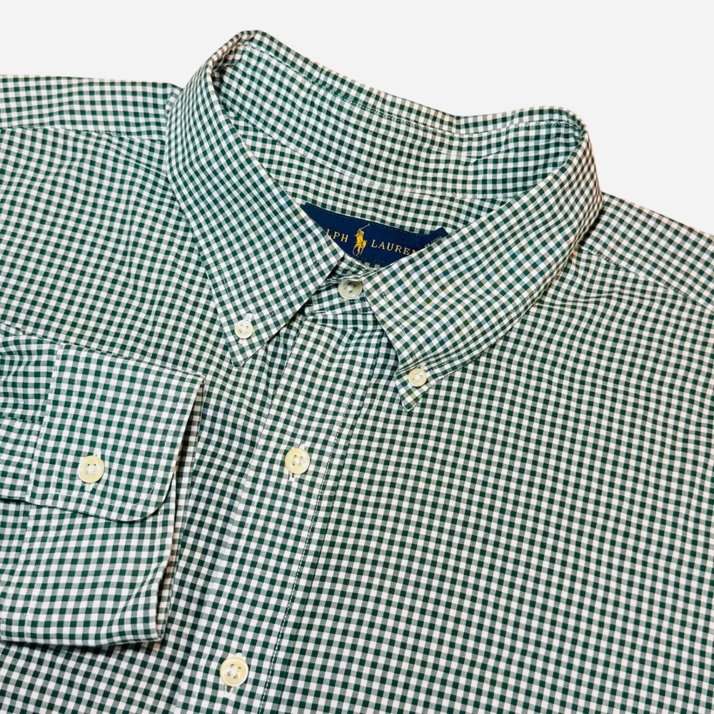 Ralph Lauren Classic Fit Gingham Shirt Green White Mens 2XB Long Sleeve Cotton